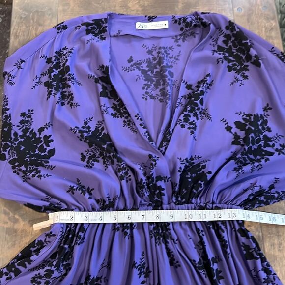 ZARA PURPLE SHORT FLORAL PRINT LOOSE-FITTING PLEATED DETAIL DRESS Sz-Med - Picture 13 of 15